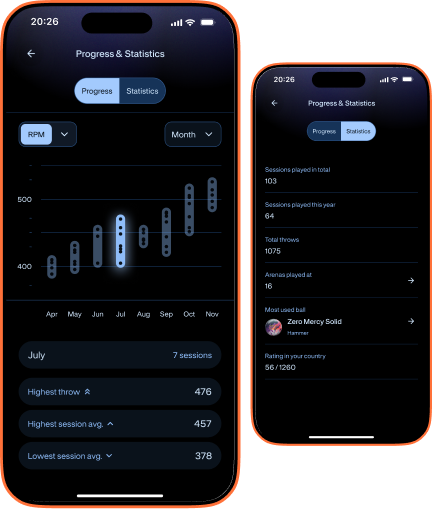 Witsee app showing bowling progress and session statistics